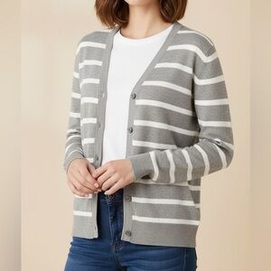 3/25$ (Mix)NWT a new day Gray and White Striped Button Up Cardigan XS